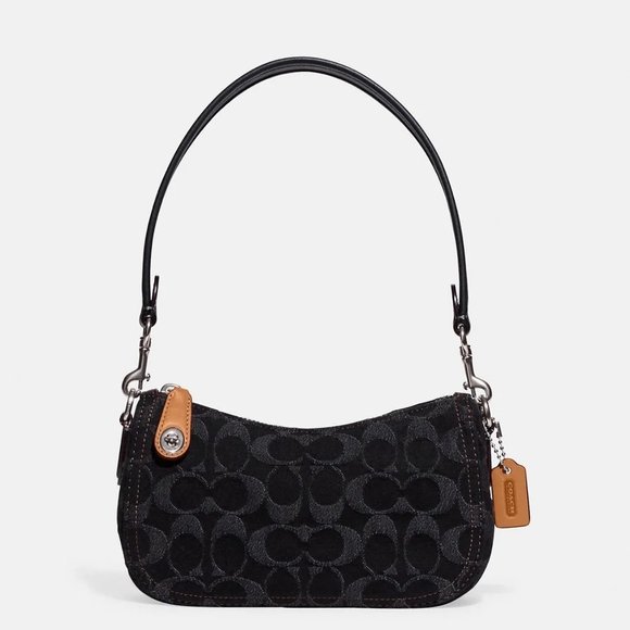Coach Swinger 20 Bag in Signature Denim & Glovetanned Leather Silver/Black NWT